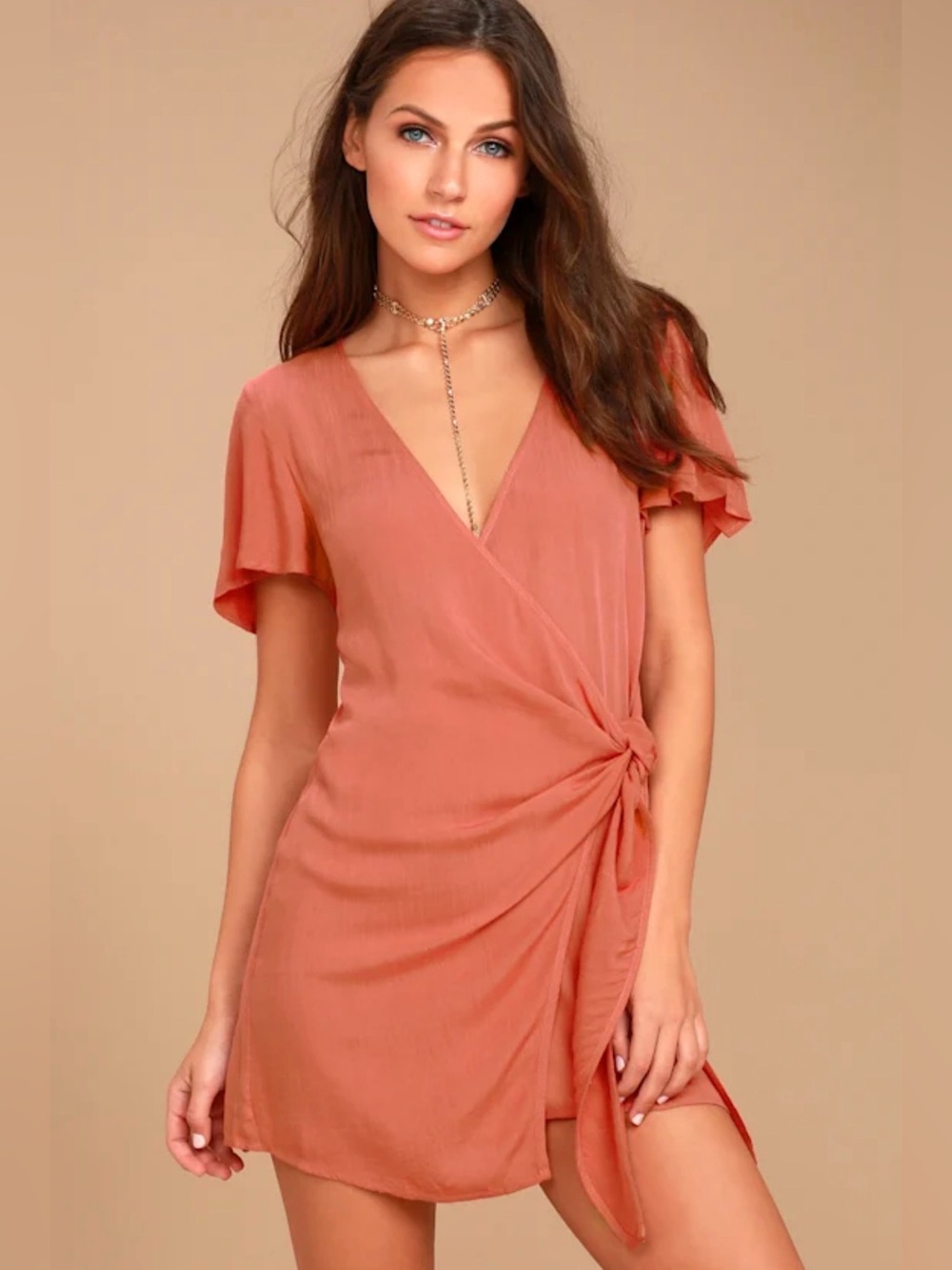 Lulu’s Vashti Rusty Rose Wrap Dress